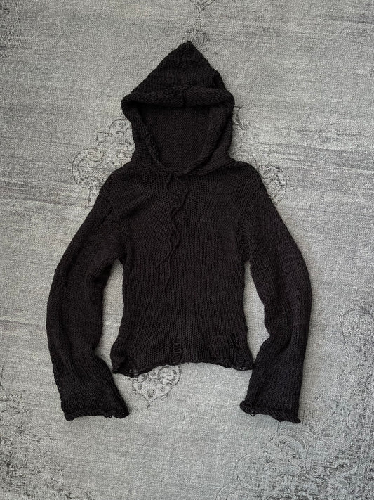 distressed hooded sweater